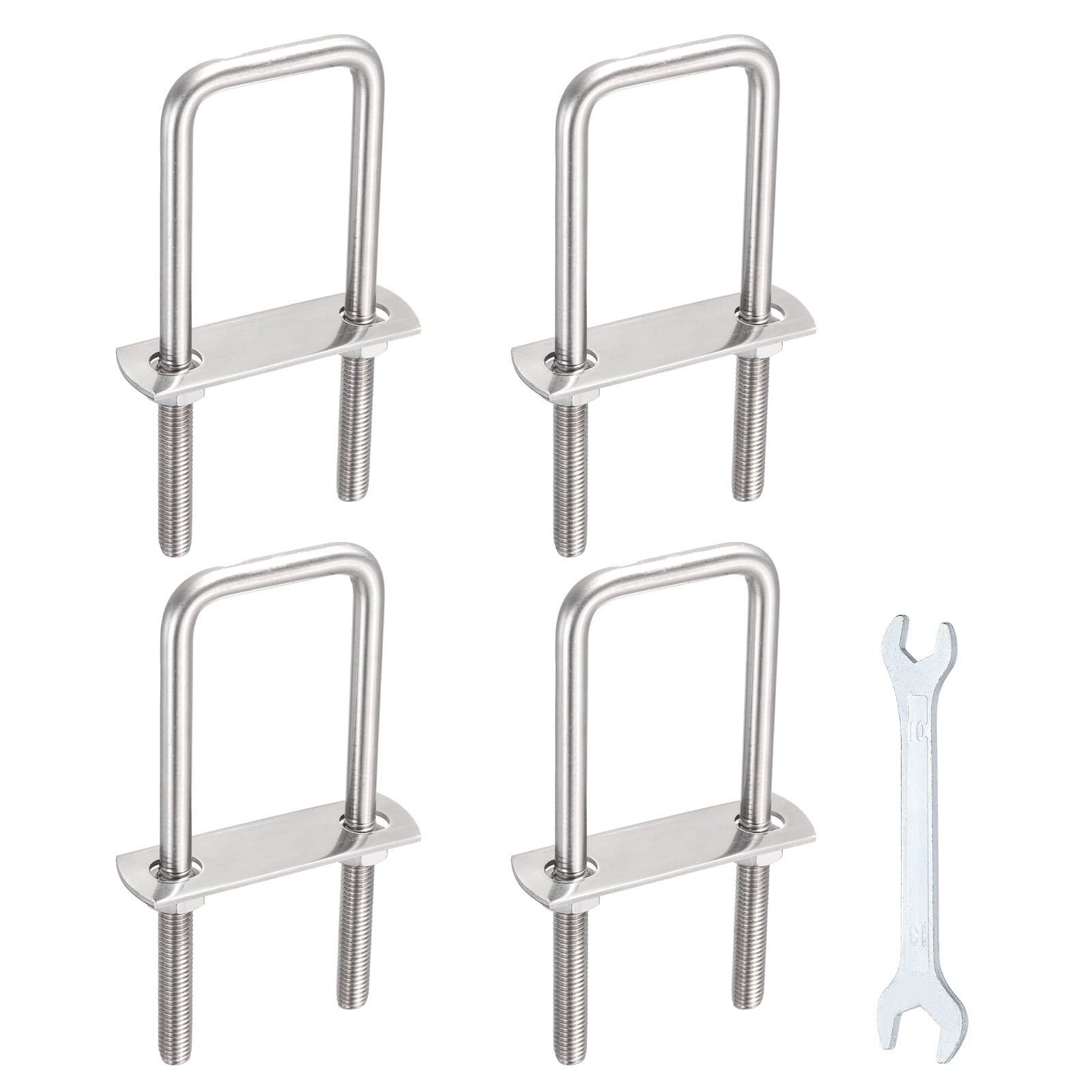 Uxcell 4 Sets M8 Square U-Bolts, 1.65" Inner Width 4.72" Length 304 Stainless Steel U Clamp Bolts with Nuts, Plates and Wrench