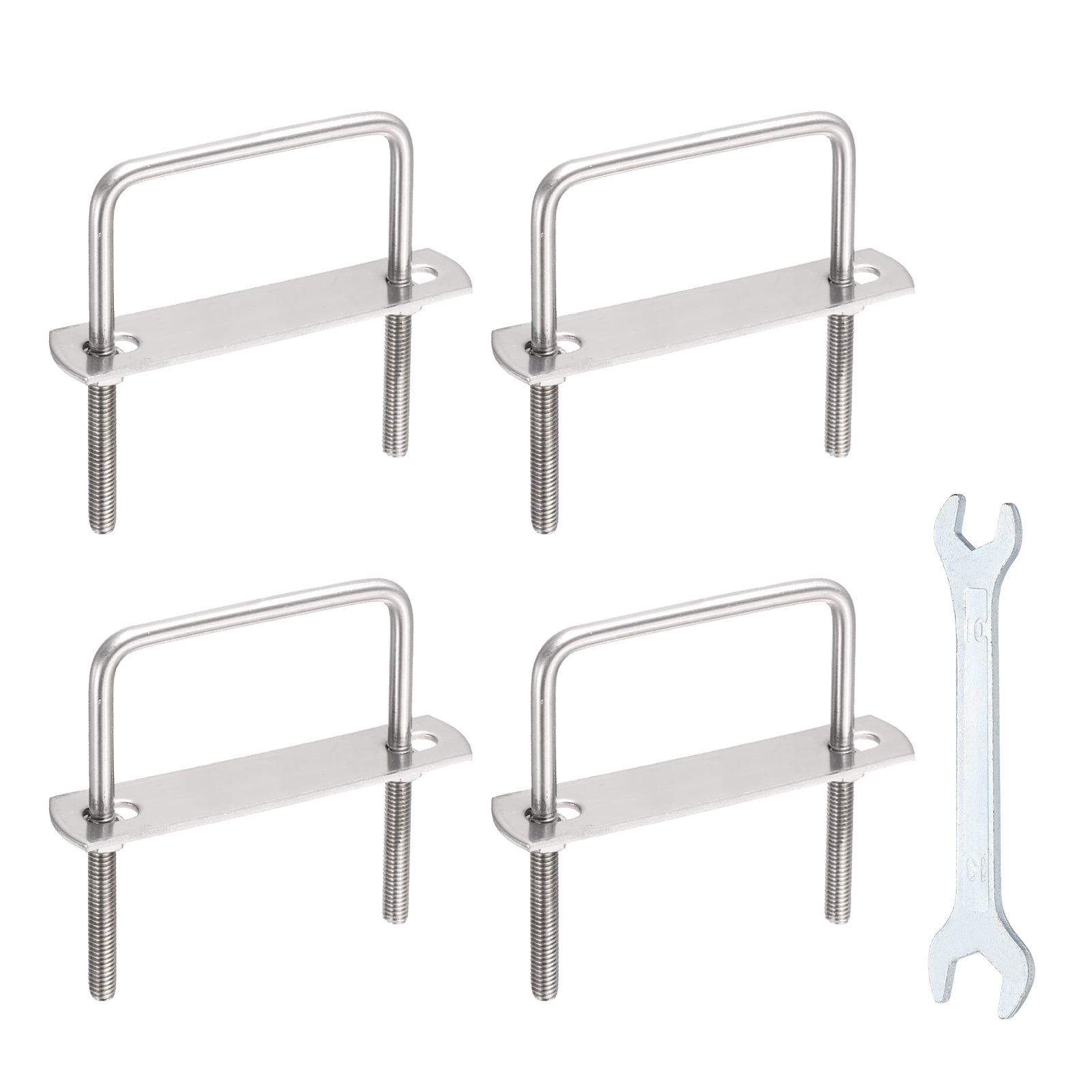 Uxcell 4 Sets M8 Square U-Bolts, 2.01" Inner Width 1.97" Length 304 Stainless Steel U Clamp Bolts with Nuts, Plates and Wrench
