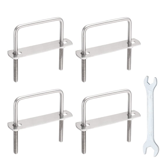Uxcell 4 Sets M8 Square U-Bolts, 2.01" Inner Width 1.97" Length 304 Stainless Steel U Clamp Bolts with Nuts, Plates and Wrench
