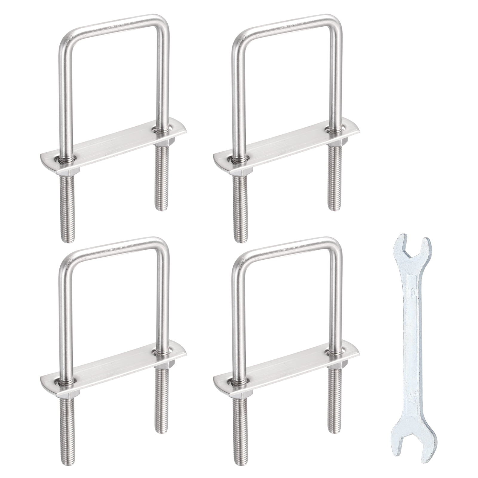 Uxcell 4 Sets M8 Square U-Bolts, 2.01" Inner Width 3.15" Length 304 Stainless Steel U Clamp Bolts with Nuts, Plates and Wrench