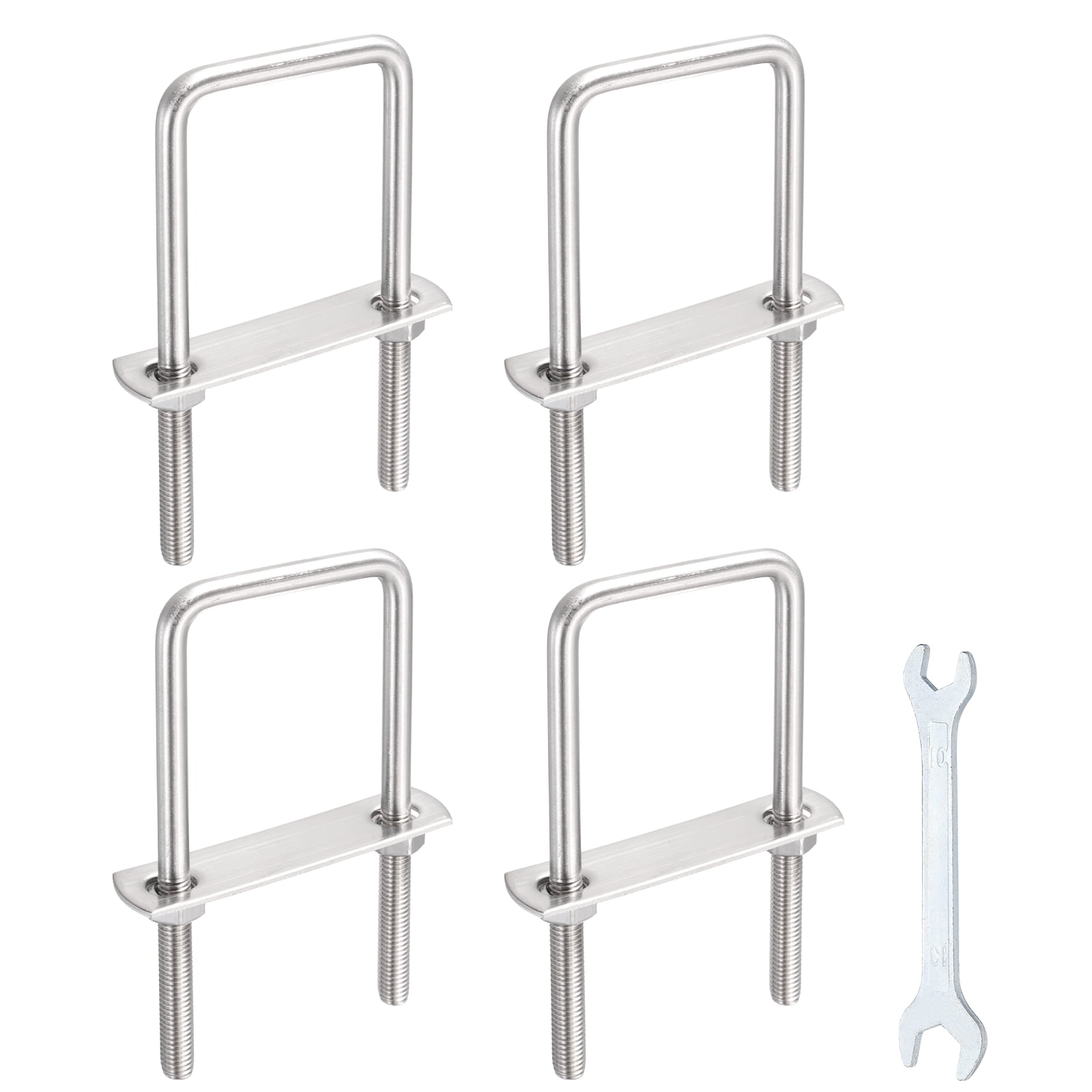 Uxcell 4 Sets M8 Square U-Bolts, 2.05" Inner Width 4.72" Length 304 Stainless Steel U Clamp Bolts with Nuts, Plates and Wrench