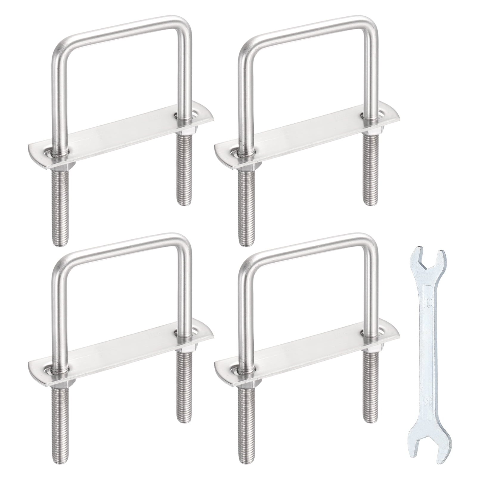Uxcell 4 Sets M8 Square U-Bolts, 2.36" Inner Width 2.36" Length 304 Stainless Steel U Clamp Bolts with Nuts, Plates and Wrench