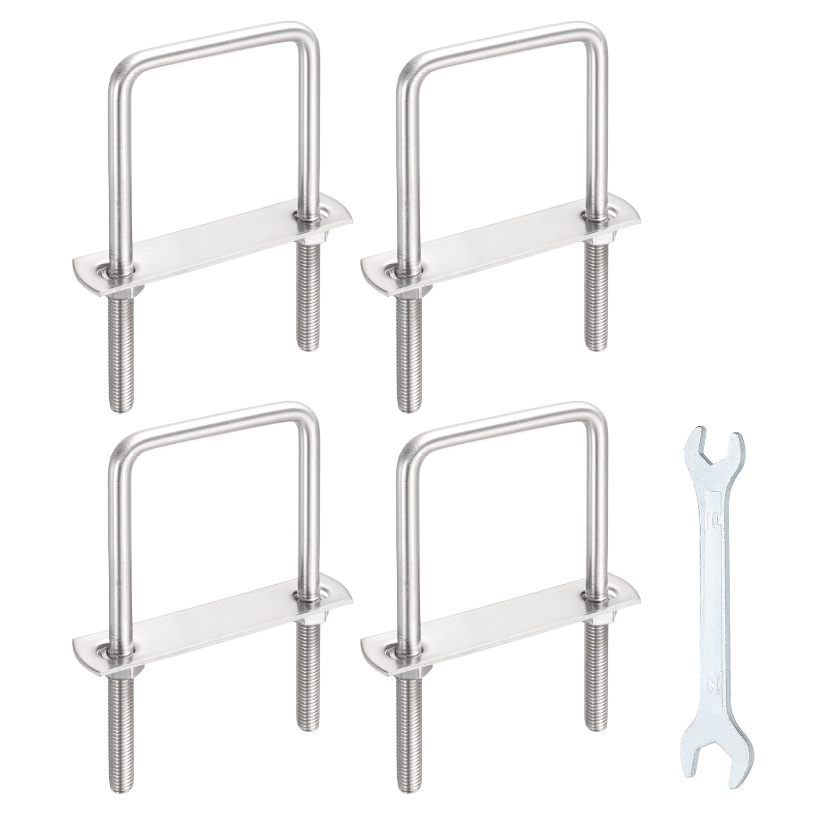 Uxcell 4 Sets M8 Square U-Bolts, 2.36" Inner Width 3.15" Length 304 Stainless Steel U Clamp Bolts with Nuts, Plates and Wrench