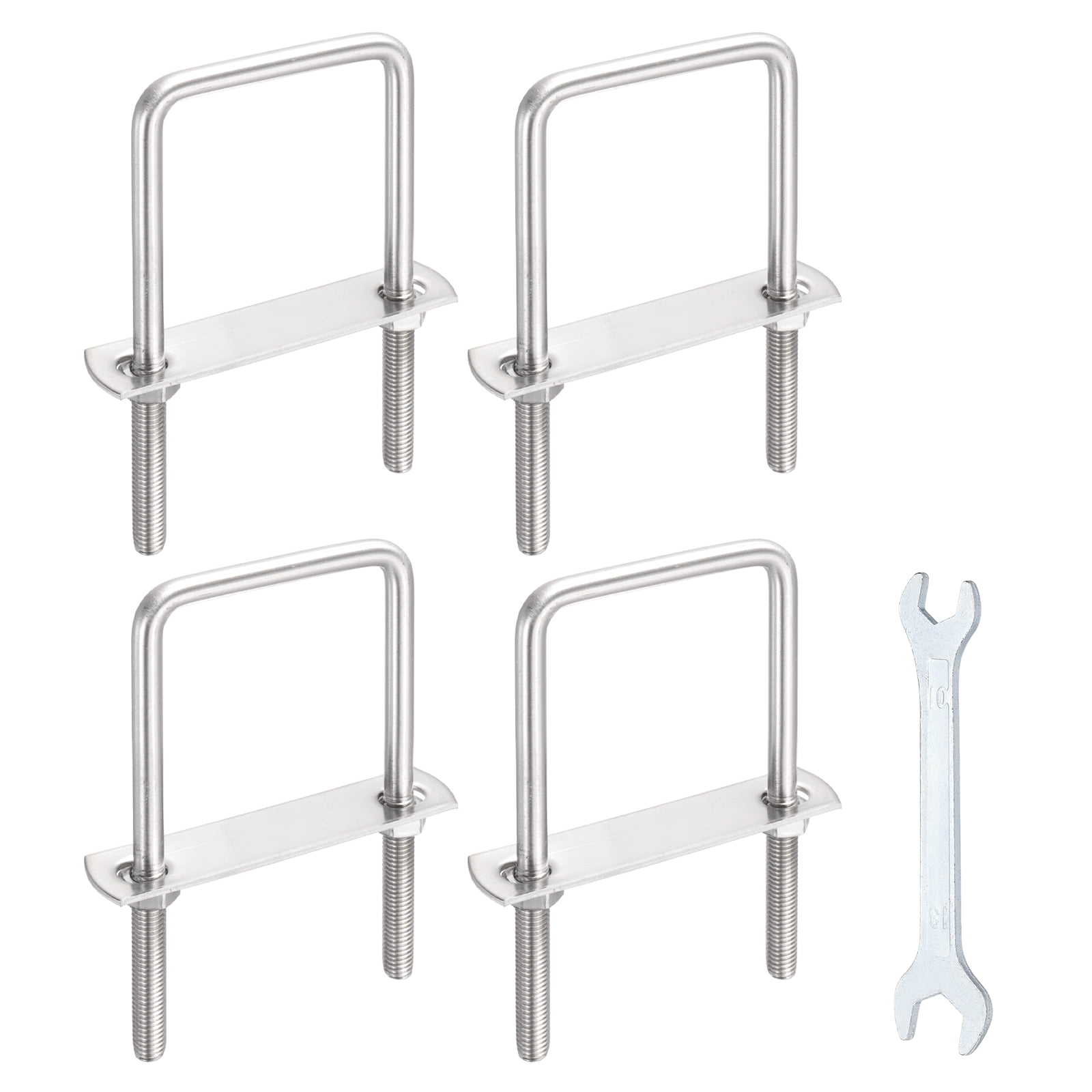 Uxcell 4 Sets M8 Square U-Bolts, 2.36" Inner Width 3.94" Length 304 Stainless Steel U Clamp Bolts with Nuts, Plates and Wrench