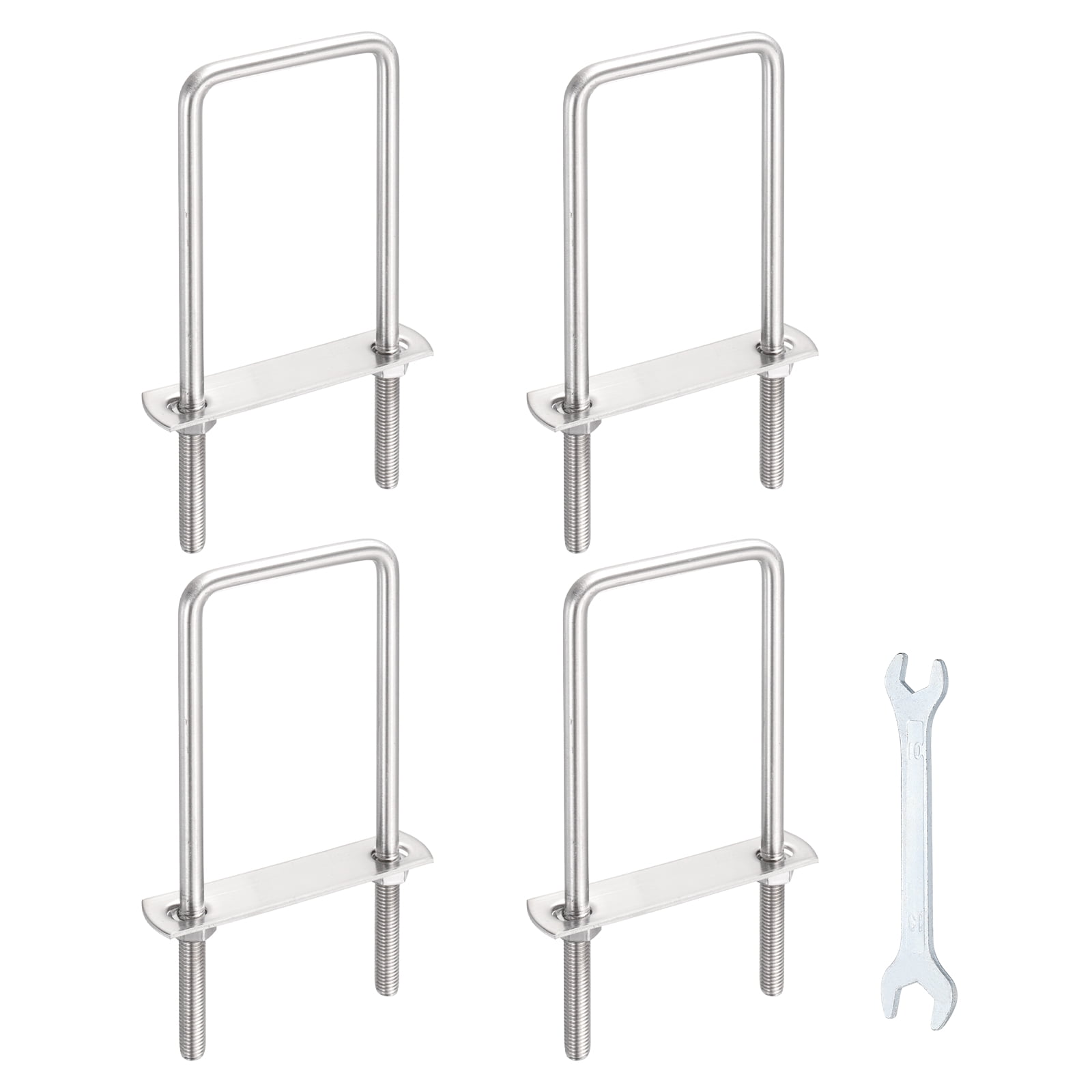 Uxcell 4 Sets M8 Square U-Bolts, 2.36" Inner Width 6.3" Length 304 Stainless Steel U Clamp Bolts with Nuts, Plates and Wrench