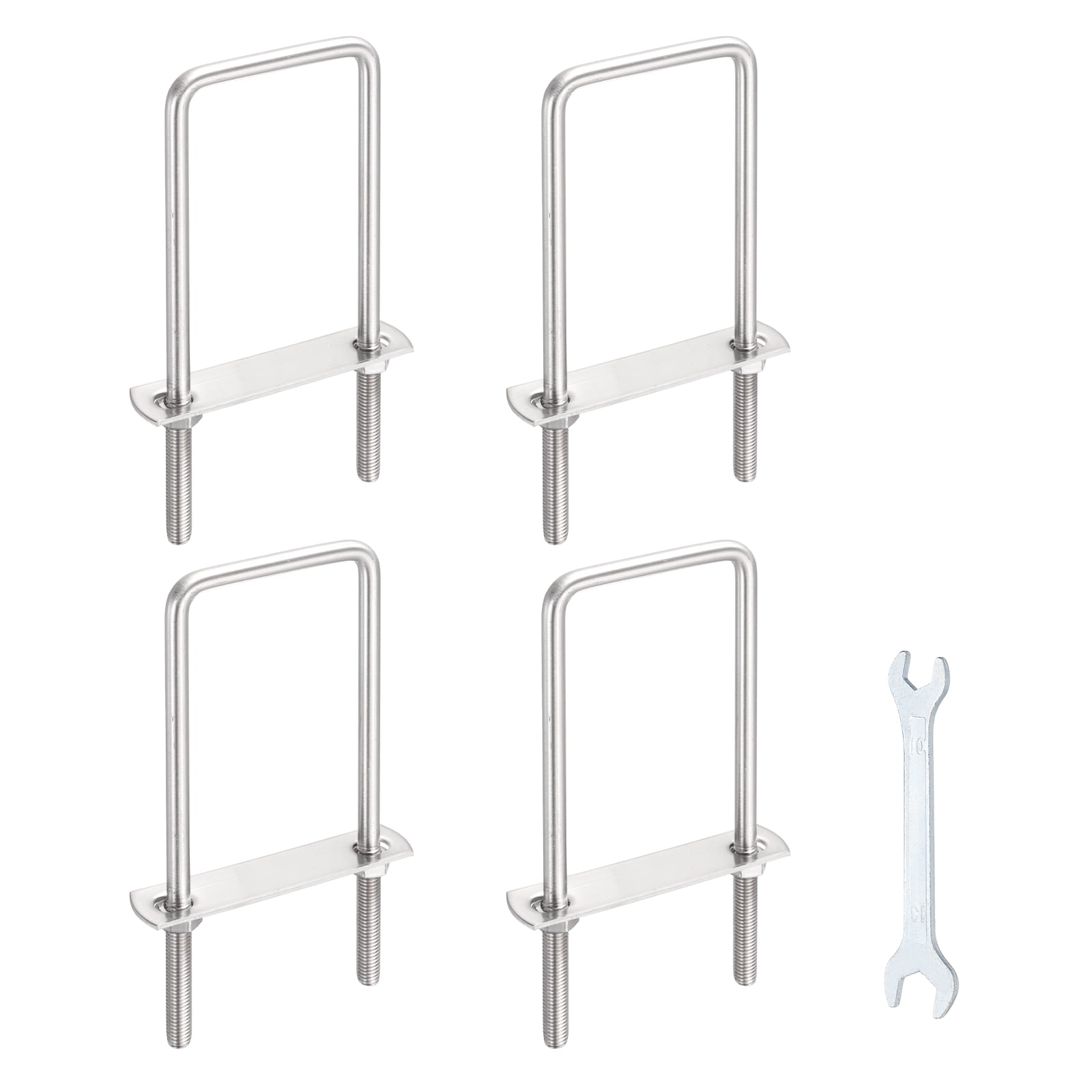 Uxcell 4 Sets M8 Square U-Bolts, 2.4" Inner Width 4.72" Length 304 Stainless Steel U Clamp Bolts with Nuts, Plates and Wrench