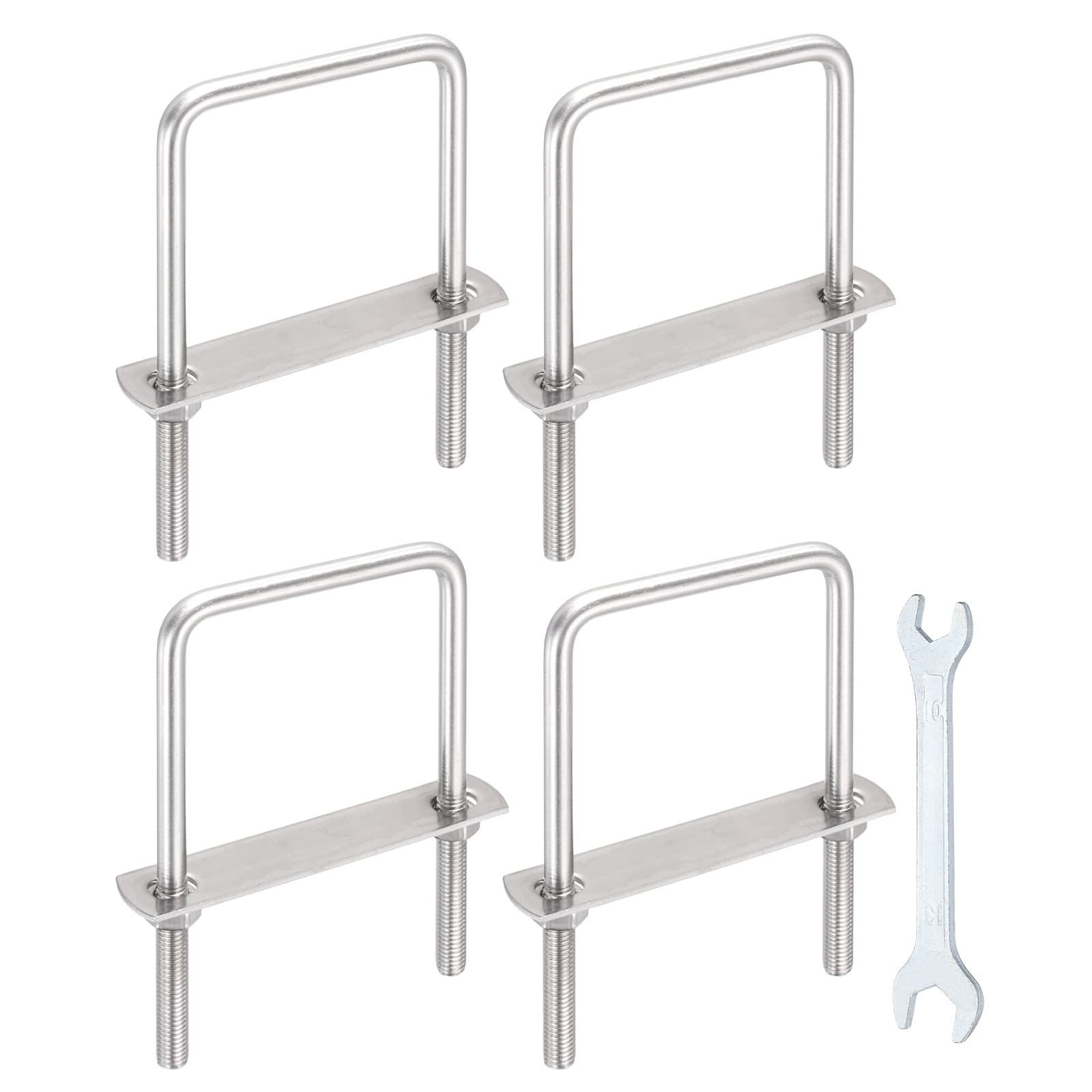Uxcell 4 Sets M8 Square U-Bolts, 2.76" Inner Width 3.94" Length 304 Stainless Steel U Clamp Bolts with Nuts, Plates and Wrench