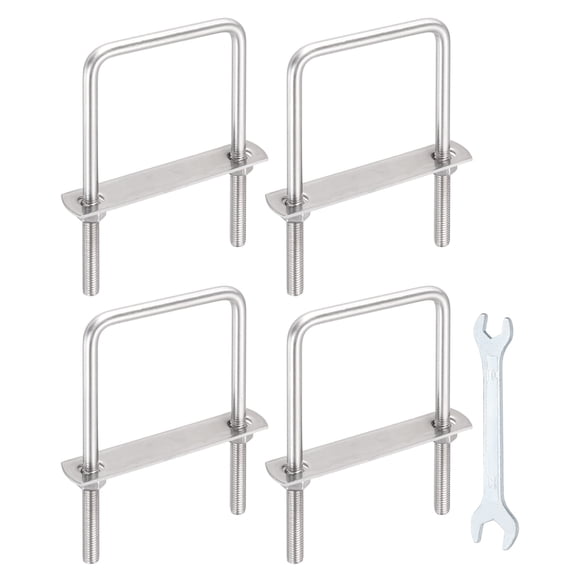 Uxcell 4 Sets M8 Square U-Bolts, 2.76" Inner Width 3.94" Length 304 Stainless Steel U Clamp Bolts with Nuts, Plates and Wrench