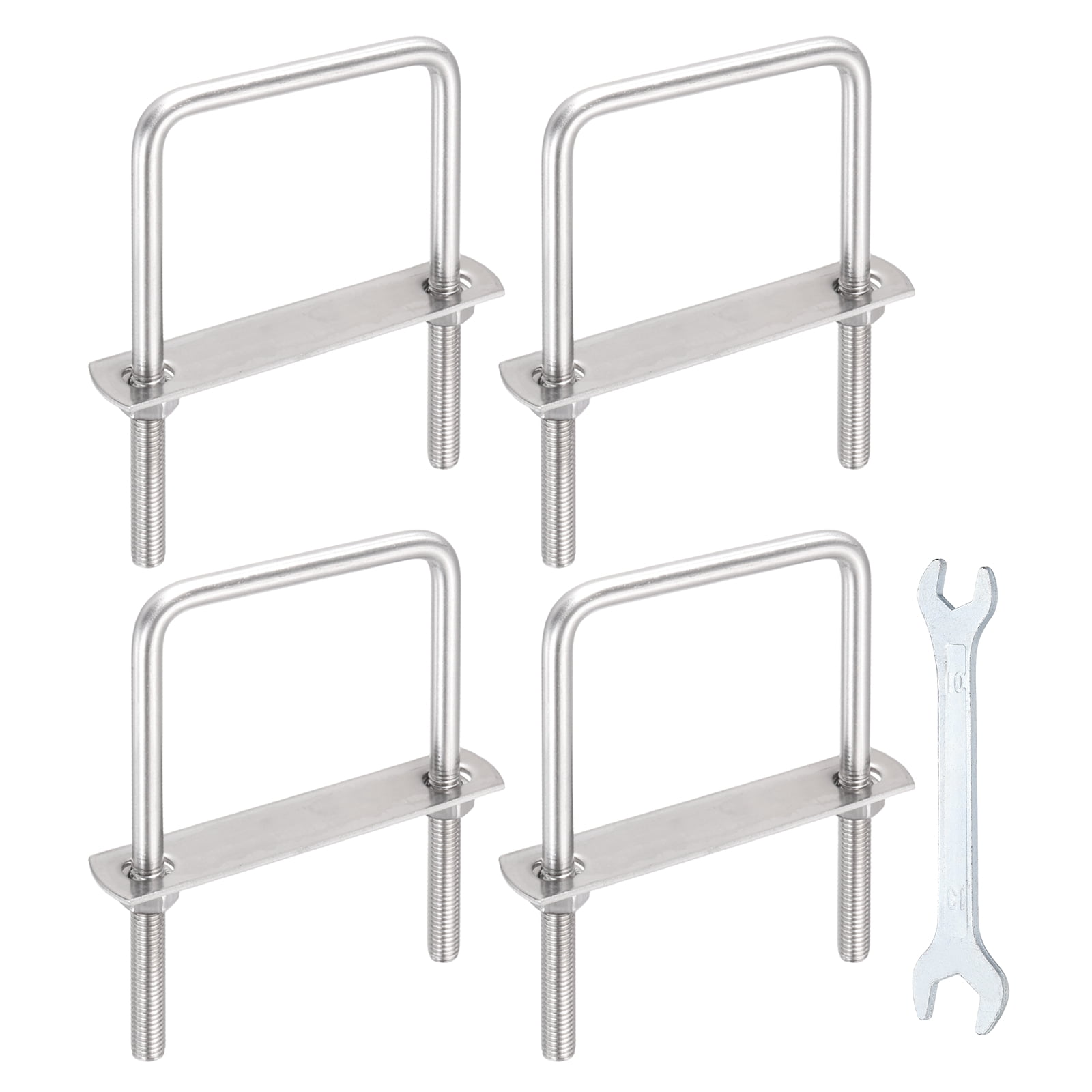 Uxcell 4 Sets M8 Square U-Bolts, 2.8" Inner Width 2.76" Length 304 Stainless Steel U Clamp Bolts with Nuts, Plates and Wrench