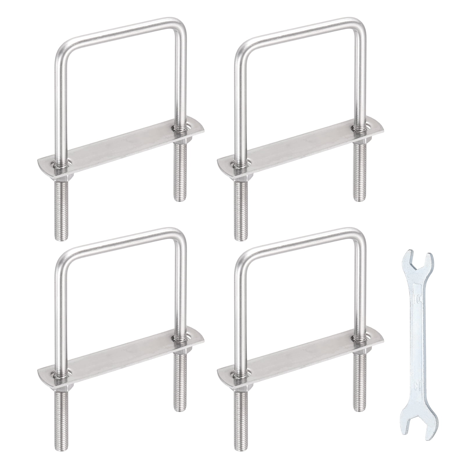 Uxcell 4 Sets M8 Square U-Bolts, 3.19" Inner Width 4.72" Length 304 Stainless Steel U Clamp Bolts with Nuts, Plates and Wrench