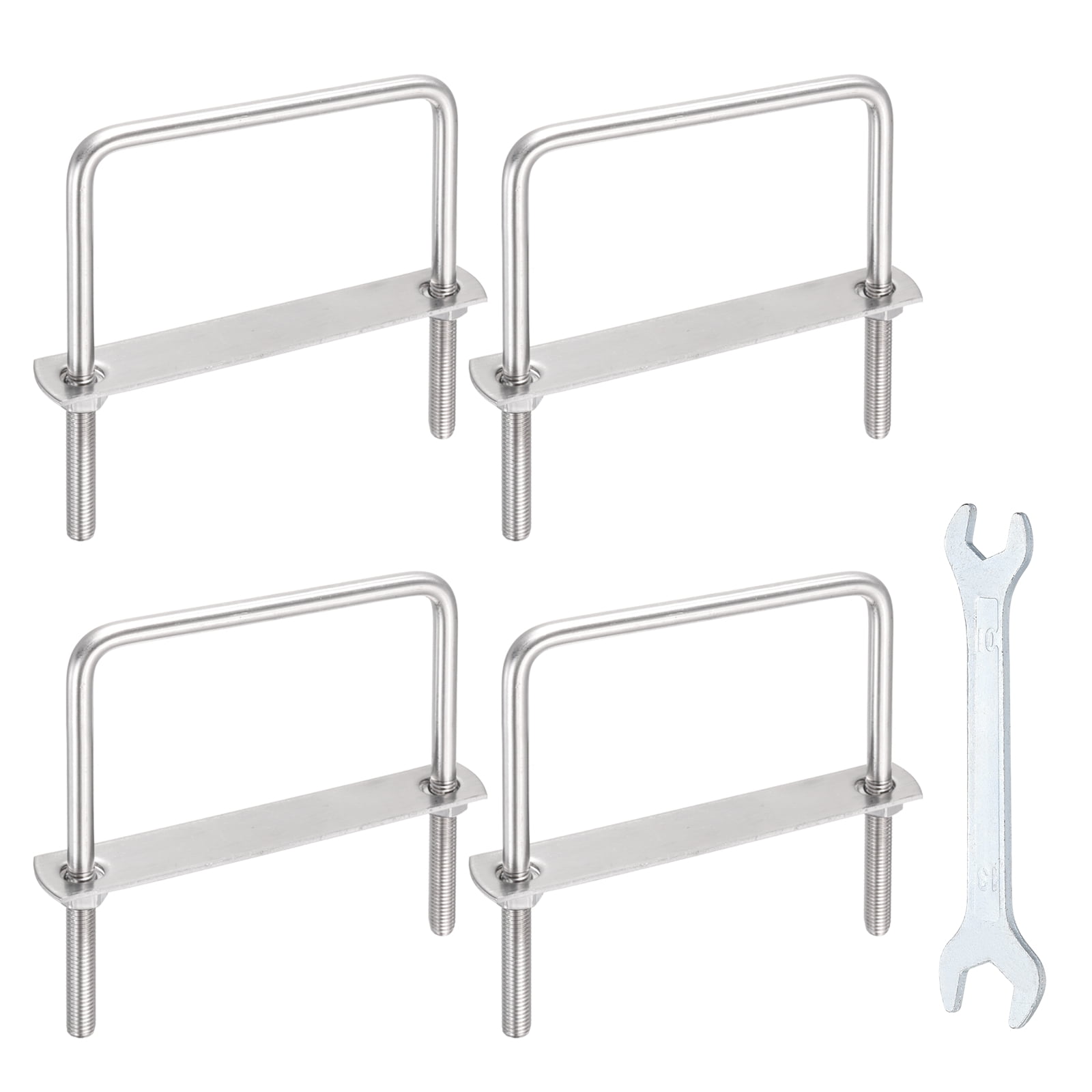 Uxcell 4 Sets M8 Square U-Bolts, 3.98" Inner Width 3.94" Length 304 Stainless Steel U Clamp Bolts with Nuts, Plates and Wrench