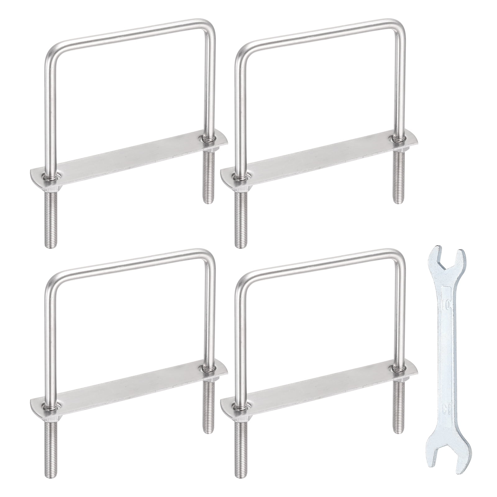Uxcell 4 Sets M8 Square U-Bolts, 4.02" Inner Width 5.51" Length 304 Stainless Steel U Clamp Bolts with Nuts, Plates and Wrench