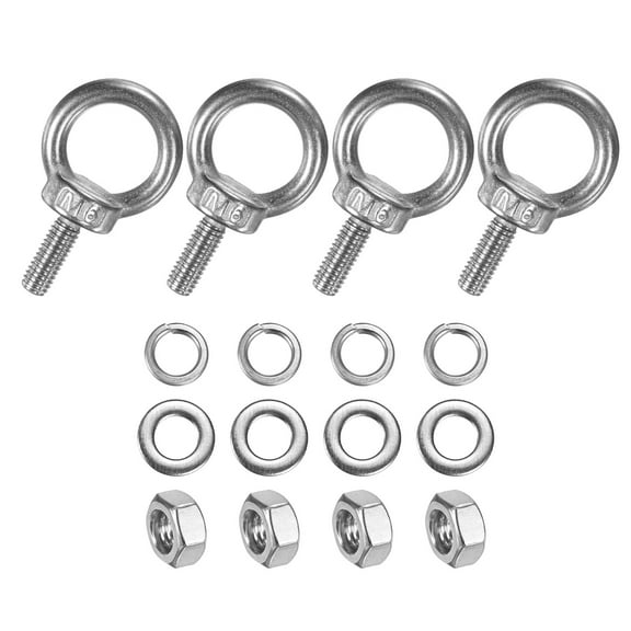 Uxcell 4-Sets Stainless Eyebolt M6x16mm Shoulder Lifting Eye Bolt with Nuts Washers Male Screw Thread Ring