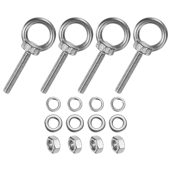 Uxcell 4-Sets Stainless Eyebolt M6x40mm Shoulder Lifting Eye Bolt with Nuts Washers Male Screw Thread Ring