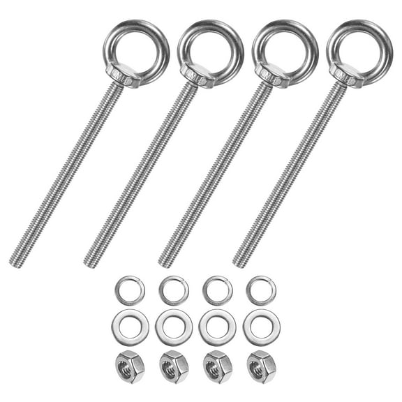 Uxcell 4-Sets Stainless Eyebolt M8x120mm Shoulder Lifting Eye Bolt with Nuts Washers Male Screw Thread Ring