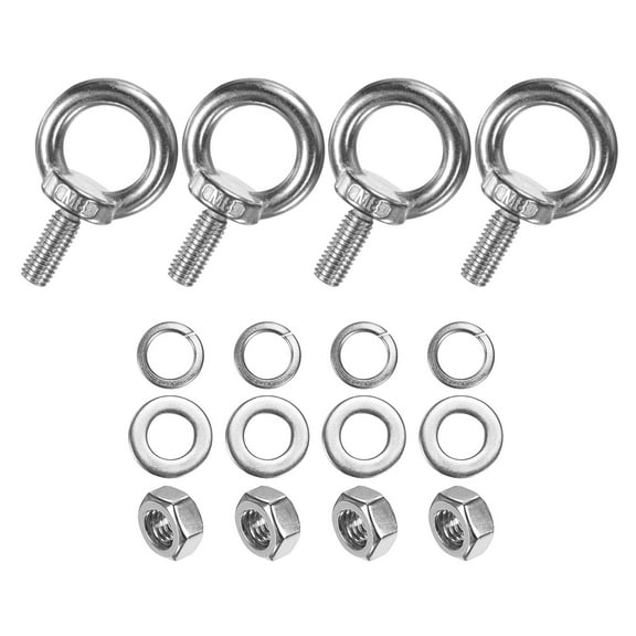 Uxcell 4-Sets Stainless Eyebolt M8x20mm Shoulder Lifting Eye Bolt with Nuts Washers Male Screw Thread Ring