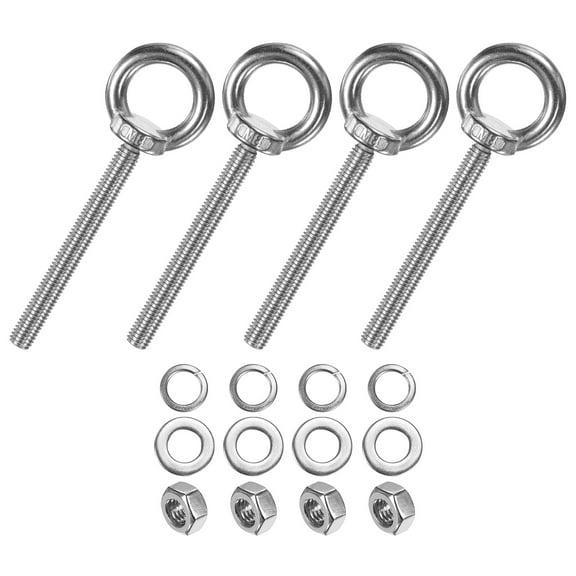 Uxcell 4-Sets Stainless Eyebolt M8x80mm Shoulder Lifting Eye Bolt with Nuts Washers Male Screw Thread Ring
