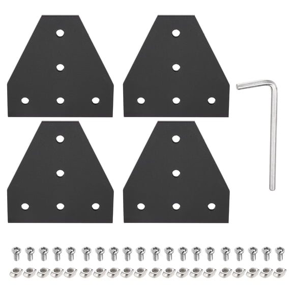 Uxcell 4 Sets T Shape Corner Bracket Connectors, 5 Holes 3030 Aluminum Extrusion Joint Plate with 20pcs M6 t Nuts, 20Pcs M6x12 Hex Socket Cap Screw and 1Pcs M5 Wrench, Black