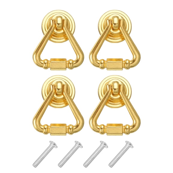 Uxcell 4 Sets Triangle Ring Drawer Pulls with Screws for Dresser Drawer, Gold
