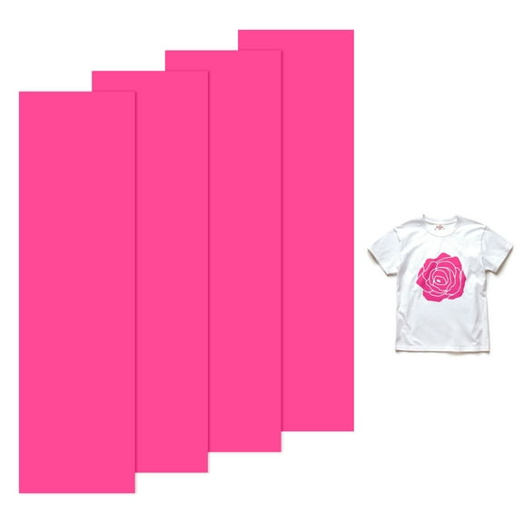 Uxcell 4 Sheets 3D Puff Vinyl Heat Transfer 12x3.4 Inch Fluorescent Pink for T-shirts and DIY Fabric Projects