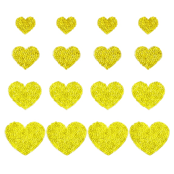 Uxcell 4 Sizes Heart Rhinestone Patches, 16 Pcs Heart Shape Iron on Applique Patches, Yellow