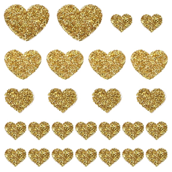 Uxcell 4 Sizes Heart Rhinestone Patches, 26 Pcs Heart Shape Iron on Applique Patches, Gold Tone