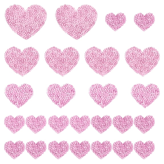 Uxcell 4 Sizes Heart Rhinestone Patches, 26 Pcs Heart Shape Iron on Applique Patches, Light Pink