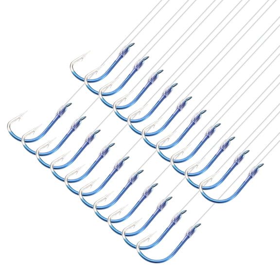 Uxcell 4# Small Fishing Hooks with 45cm Line, 0.39x0.16 Inch Double Hook Rigs with Barbs Fishing Hook, Blue 20Pcs
