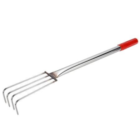 Uxcell 4 Teeth Claw Rake, 12.6-inch Stainless Steel Hand Rake with Rubber Handle for Beach, Silver Tone