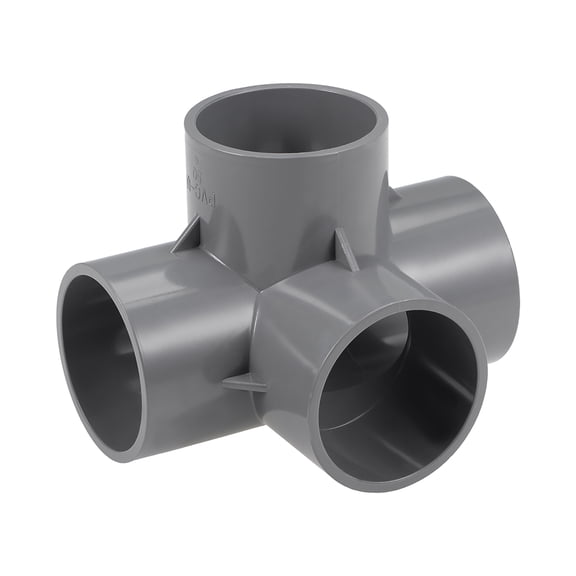 Uxcell 4-Way Elbow Pipe Fitting Furniture Grade 1-1/2-inch Size Tee Corner Fittings Gray 1Pcs