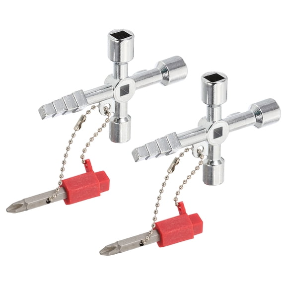 Uxcell 4-Way Multi-Functional Utility Key, Universal Cross Key Stopcock Key 4 in 1 Triangle Square Key 2