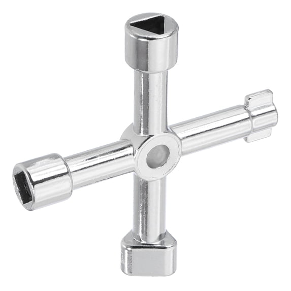 Uxcell 4-Way Multi-Functional Utility Key, Universal Cross Key Stopcock Key 4 in 1 Triangle Square Key Silver