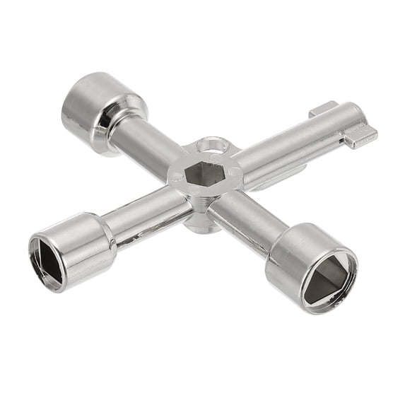 Uxcell 4 Way Utility Key, Multifunction Triangle Square Panel Cross Key for Valve Electrical Cabinet Opening Silver