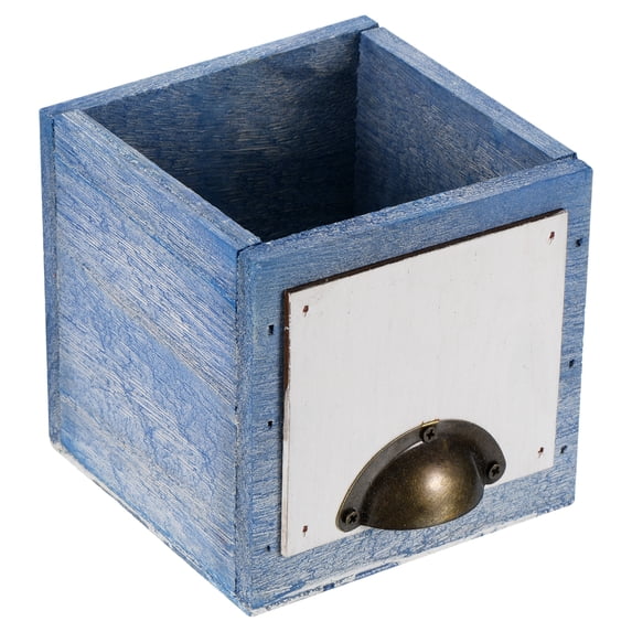 Uxcell 4" Wood Square Planter Box Decorative Flower Pot Cube Container, Blue