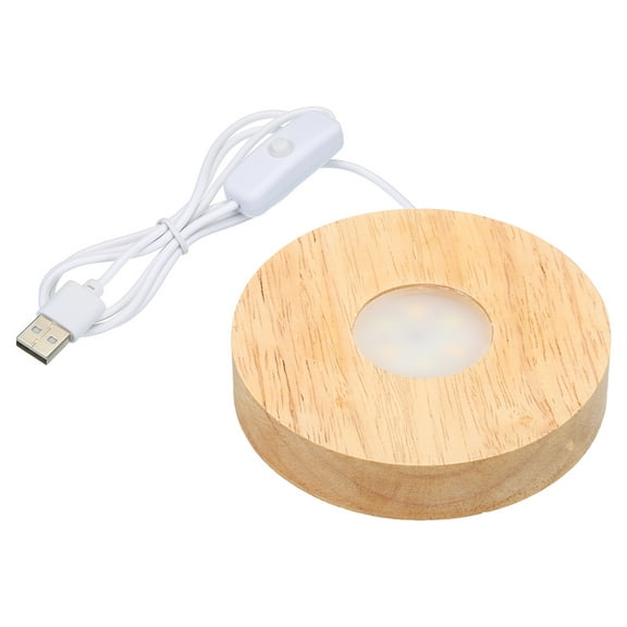 Uxcell 4" Wooden LED Light Base Light Display Base Stand for 3D Crystal Glass Aroma Stone, Warm White Light