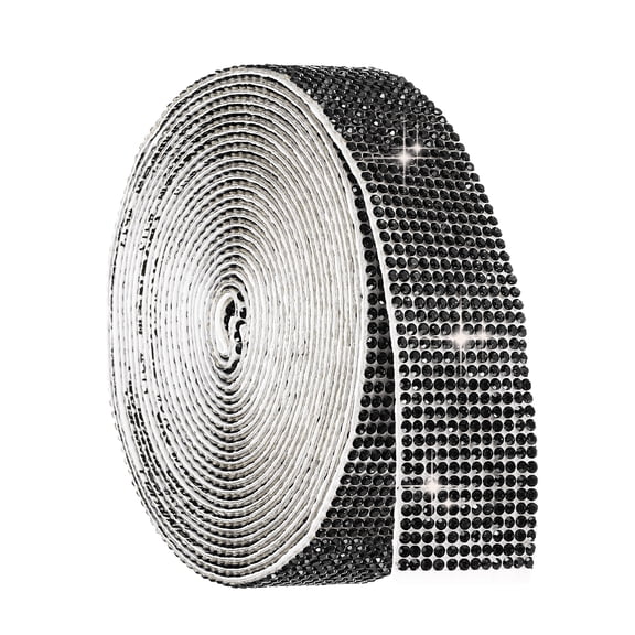 Uxcell 4 Yard Self Adhesive Rhinestone Ribbon, 12 Row Bling Diamond Crystal Strips Stickers for DIY Arts Crafting Wedding Party Car Phone Decoration, Black