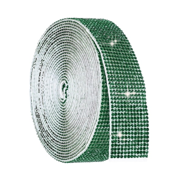 Uxcell 4 Yard Self Adhesive Rhinestone Ribbon, 12 Row Bling Diamond Crystal Strips Stickers for DIY Arts Crafting Wedding Party Car Phone Decoration, Dark Green