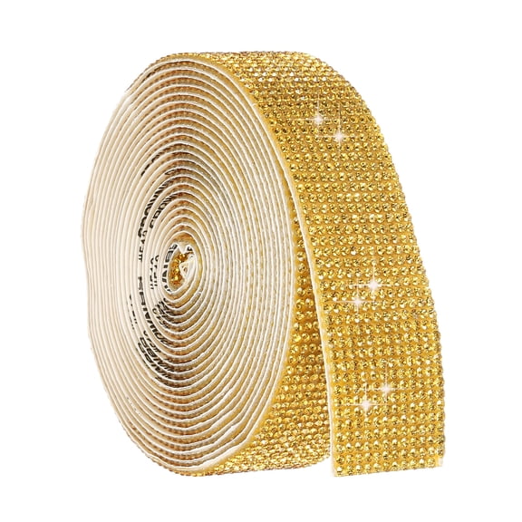 Uxcell 4 Yard Self Adhesive Rhinestone Ribbon, 12 Row Bling Diamond Crystal Strips Stickers for DIY Arts Crafting Wedding Party Car Phone Decoration, Golden