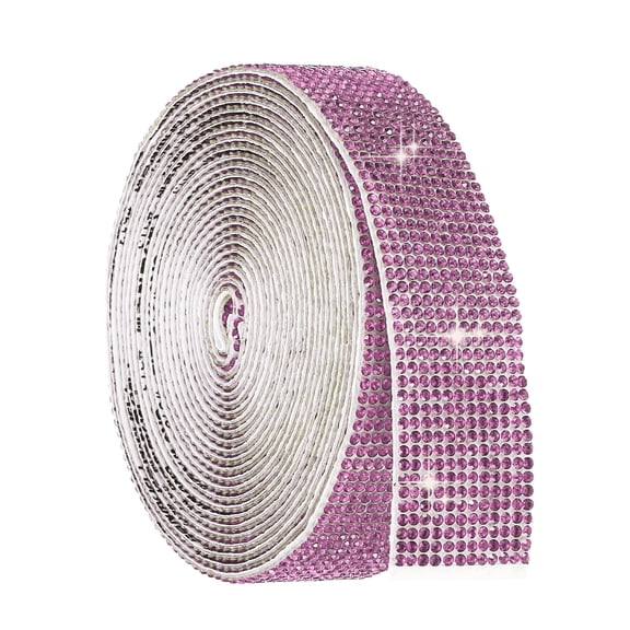 Uxcell 4 Yard Self Adhesive Rhinestone Ribbon, 12 Row Bling Diamond Crystal Strips Stickers for DIY Arts Crafting Wedding Party Car Phone Decoration, Light Purple