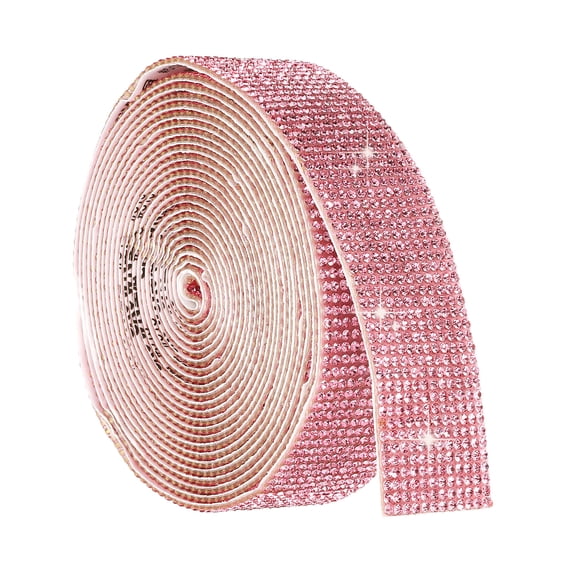 Uxcell 4 Yard Self Adhesive Rhinestone Ribbon, 12 Row Bling Diamond Crystal Strips Stickers for DIY Arts Crafting Wedding Party Car Phone Decoration, Pink