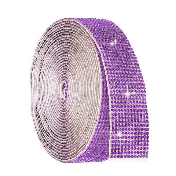 Uxcell 4 Yard Self Adhesive Rhinestone Ribbon, 12 Row Bling Diamond Crystal Strips Stickers for DIY Arts Crafting Wedding Party Car Phone Decoration, Purple