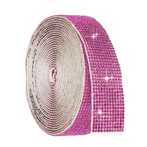 Uxcell 4 Yard Self Adhesive Rhinestone Ribbon, 12 Row Bling Diamond Crystal Strips Stickers for DIY Arts Crafting Wedding Party Car Phone Decoration, Rose Red