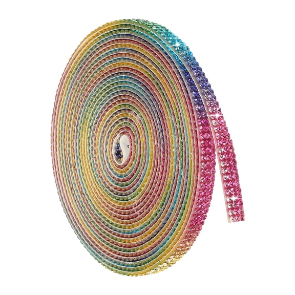 Uxcell 4 Yard Self Adhesive Rhinestone Ribbon, 3 Row Bling Diamond Crystal Strips Stickers for DIY Arts Crafting Wedding Party Car Phone Decoration, Rainbow Color