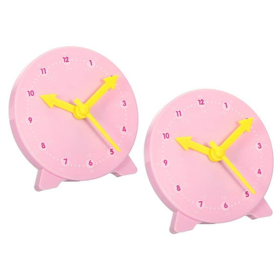 Uxcell 4 inch Teaching Clock Tell Time Analog Demonstration Clock 24 Hour 3 Pointers Geared, Pink 2 Pack