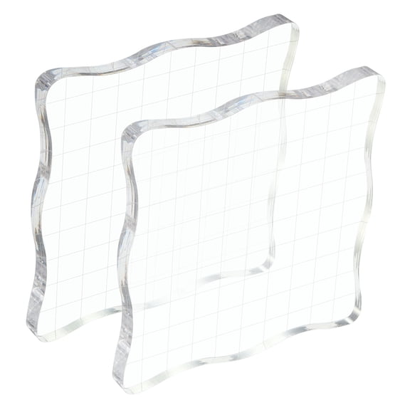 Uxcell 4" x 4" Acrylic Stamp Block Clear Stamping Block with Grid Lines Decorative Mounting Blocks Wave, 2 Pack