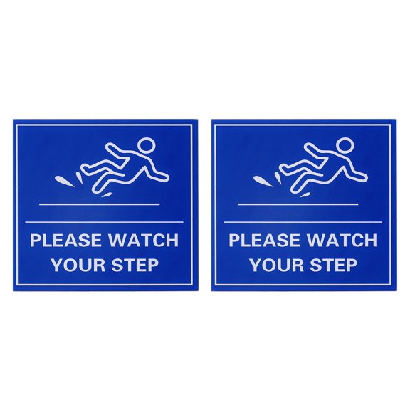 Uxcell 4" x 4" Please Watch Your Step Sign, 2 Pcs Acrylic Warning Sign Self-Adhesive Easy Installation for Indoor Outdoor Home Business, Blue with White Text