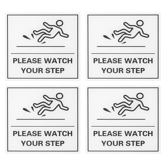 Uxcell 4" x 4" Please Watch Your Step Sign, 4 Pcs Acrylic Warning Sign Self-Adhesive Easy Installation for Indoor Outdoor Home Business White with Black Text