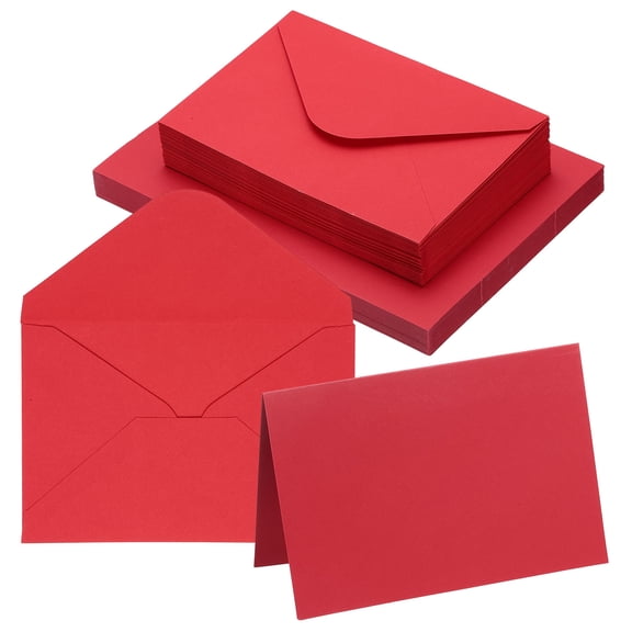 Uxcell 4 x 6" Blank Greeting Card and Envelopes, 50Sets Half Fold Note Cards and Envelopes Folded Right Angles Cardstock Greeting Card for Wedding Birthday Party Invitations, Bright Red