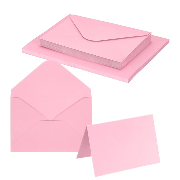 Uxcell 4 x 6" Blank Greeting Cards and Envelopes, 20Sets Half Fold Note Cards and Envelopes 250g Thick Cardstock for DIY Wedding Birthday Party Invitations, Light Pink