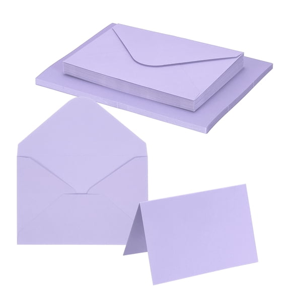 Uxcell 4 x 6" Blank Greeting Cards and Envelopes, 20Sets Half Fold Note Cards and Envelopes 250g Thick Cardstock for DIY Wedding Birthday Party Invitations, Light Purple